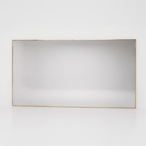 Großer rechteckiger Badezimmer-Wandspiegel mit goldfarbenem Metallrahmen 120 x 75 cm
