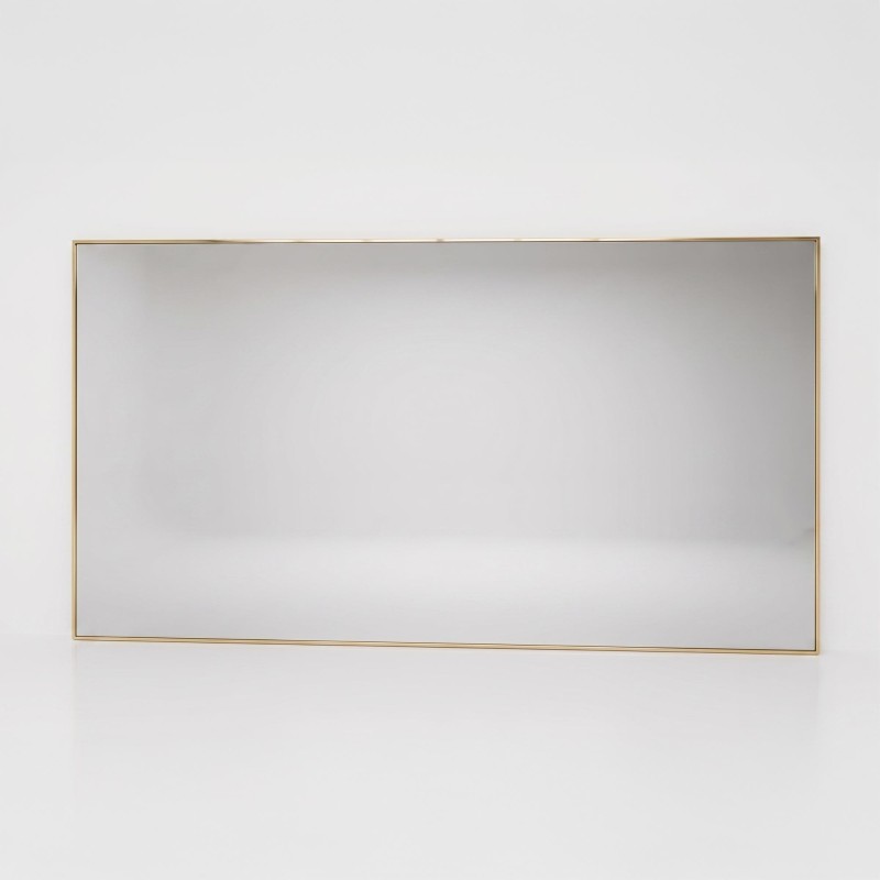 Großer rechteckiger Badezimmer-Wandspiegel mit goldfarbenem Metallrahmen 120 x 75 cm
