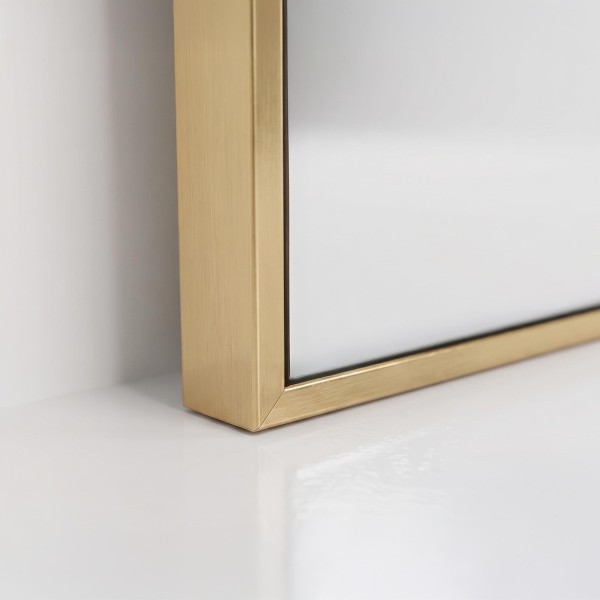 Großer rechteckiger Badezimmer-Wandspiegel mit goldfarbenem Metallrahmen 120 x 75 cm