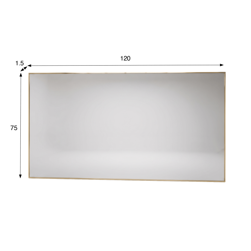 Großer rechteckiger Badezimmer-Wandspiegel mit goldfarbenem Metallrahmen 120 x 75 cm