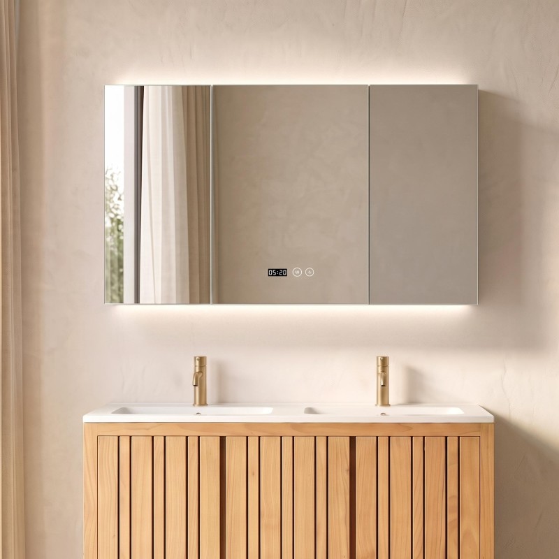 Badezimmerspiegelschrank mit dreiteiligem Spiegel und LED-Beleuchtung 120 x 75 cm