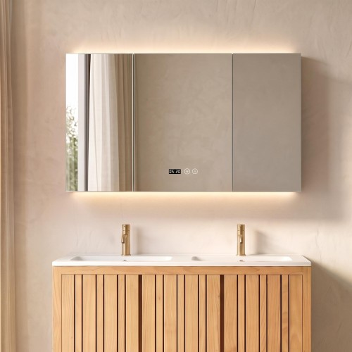 Badezimmerspiegelschrank mit dreiteiligem Spiegel und LED-Beleuchtung 120 x 75 cm