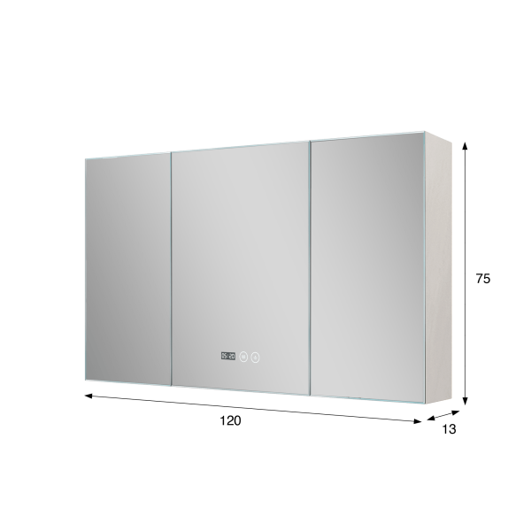Badezimmerspiegelschrank mit dreiteiligem Spiegel und LED-Beleuchtung 120 x 75 cm