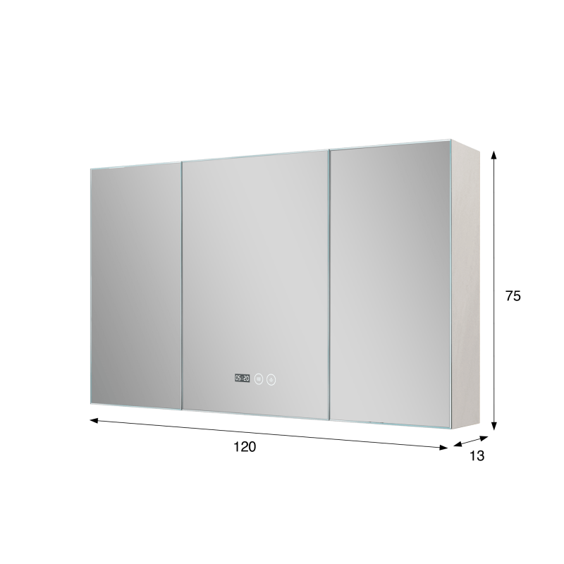 Badezimmerspiegelschrank mit dreiteiligem Spiegel und LED-Beleuchtung 120 x 75 cm