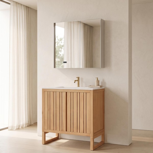Badezimmerspiegelschrank mit LED-Beleuchtung 80 x 75 cm