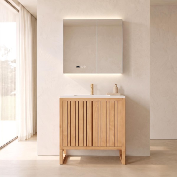 Badezimmerspiegelschrank mit LED-Beleuchtung 80 x 75 cm