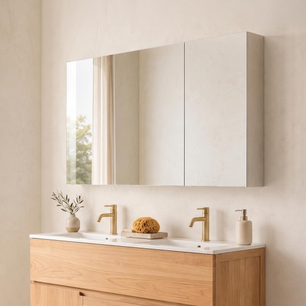 Badezimmerspiegelschrank mit dreiteiligem Spiegel 120 x 75 cm