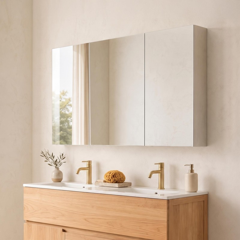 Badezimmerspiegelschrank mit dreiteiligem Spiegel 120 x 75 cm