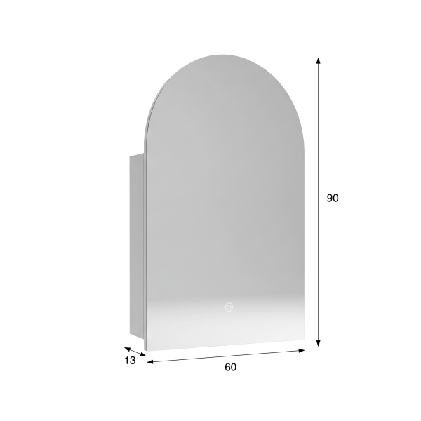 Badezimmerspiegelschrank mit bogenförmigem Spiegel und LED-Beleuchtung 60 x 90 cm