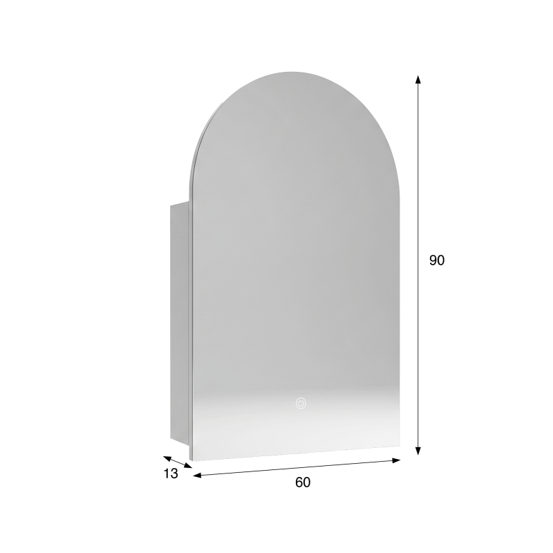 Badezimmerspiegelschrank mit bogenförmigem Spiegel und LED-Beleuchtung 60 x 90 cm