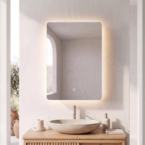 Badezimmerspiegelschrank mit rechteckigem Spiegel und LED-Beleuchtung 60 x 80 cm