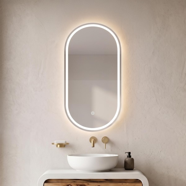 Badezimmerspiegelschrank mit ovalem Spiegel und LED-Beleuchtung 50 x 90 cm