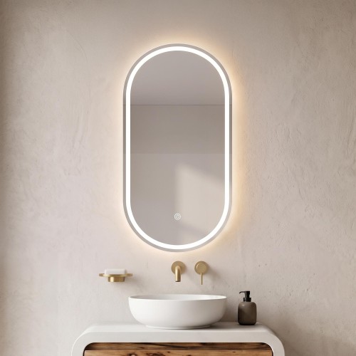 Badezimmerspiegelschrank mit ovalem Spiegel und LED-Beleuchtung 50 x 90 cm