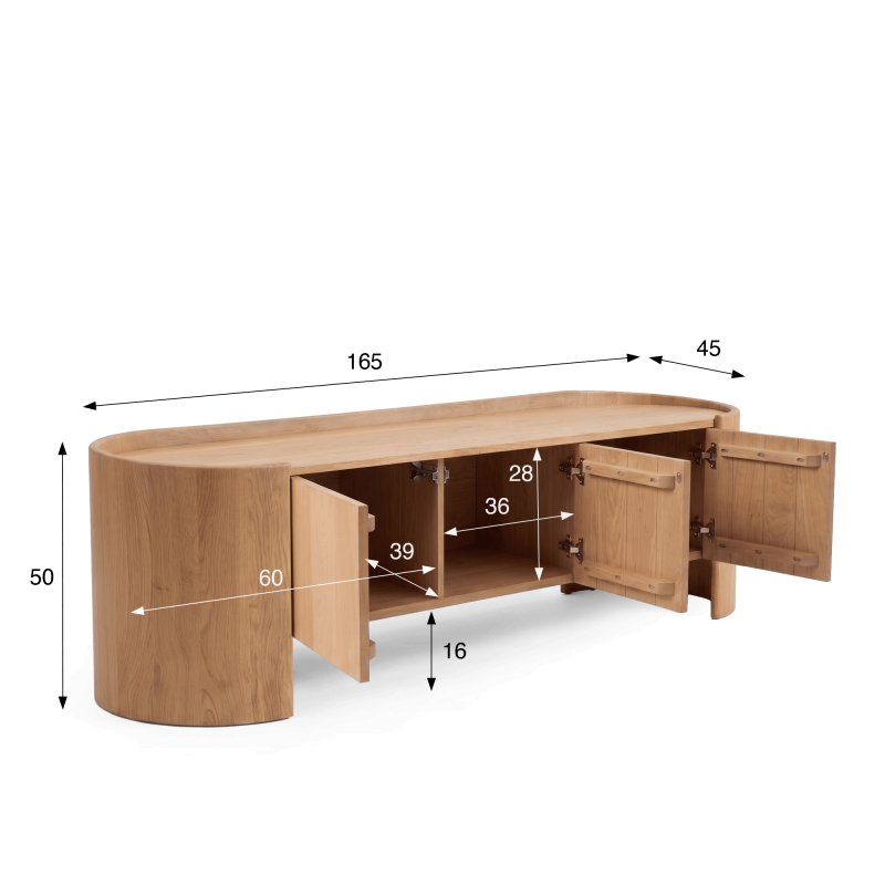 TV-Lowboard aus massivem Eichenholz 165 cm - Lago