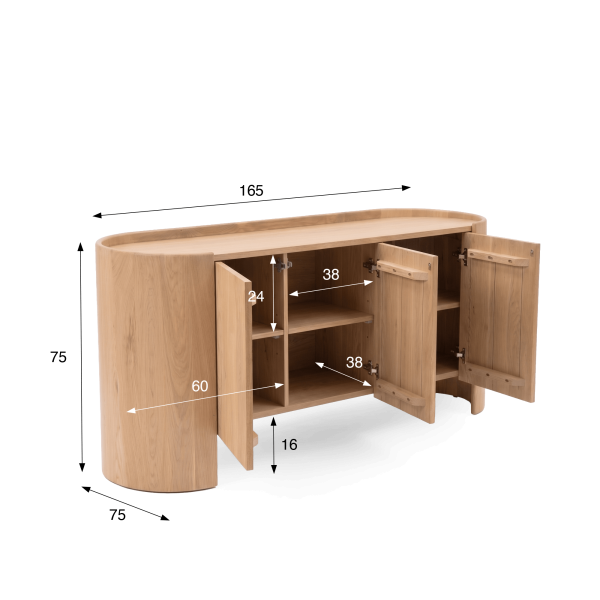 Sideboard aus massivem Eichenholz mit 3 Türen 165 cm - Lago