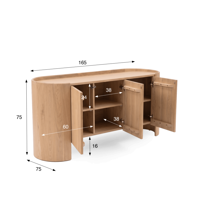 Sideboard aus massivem Eichenholz mit 3 Türen 165 cm - Lago