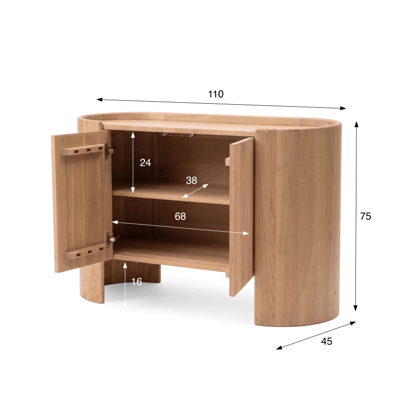Sideboard aus massivem Eichenholz mit 2 Türen 110 cm - Lago