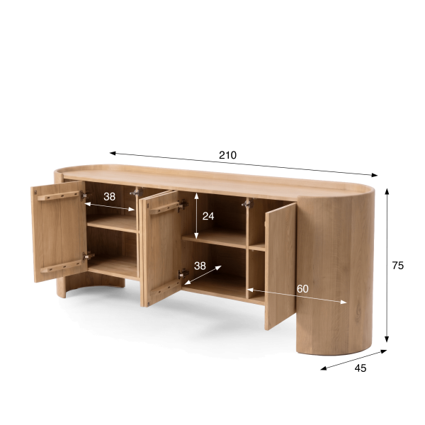 Sideboard aus massivem Eichenholz 210 cm - Lago