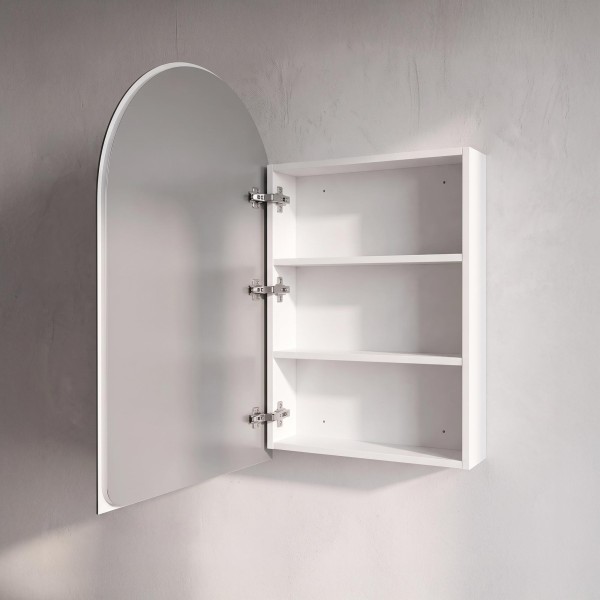 Badezimmerspiegelschrank mit bogenförmigem Spiegel und LED-Beleuchtung 60 x 90 cm