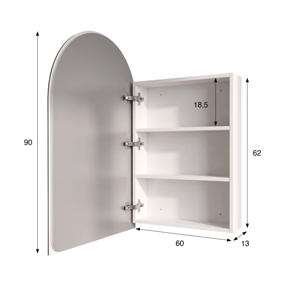 Badezimmerspiegelschrank mit bogenförmigem Spiegel und LED-Beleuchtung 60 x 90 cm