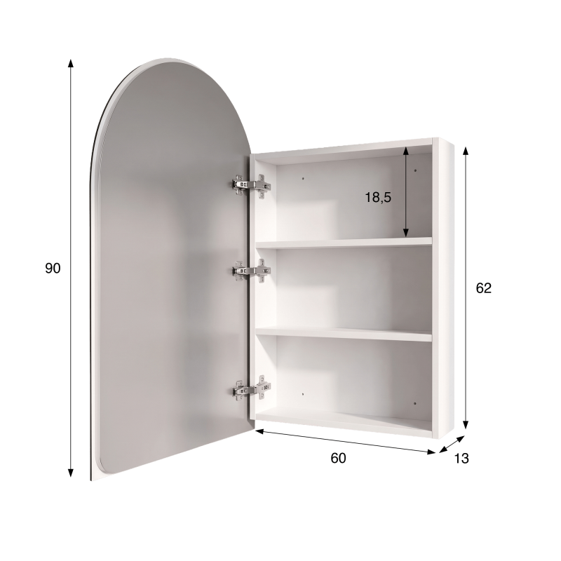 Badezimmerspiegelschrank mit bogenförmigem Spiegel und LED-Beleuchtung 60 x 90 cm