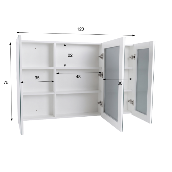 Badezimmerspiegelschrank mit dreiteiligem Spiegel und LED-Beleuchtung 120 x 75 cm