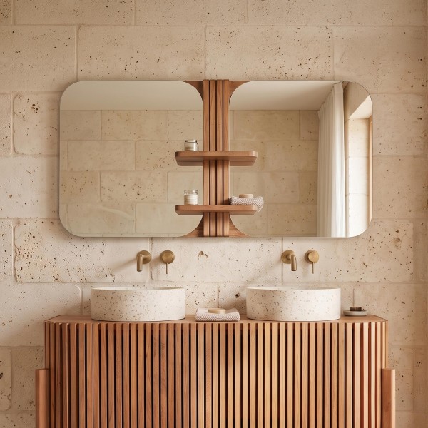 Badezimmerspiegel zur Wandmontage aus Teakholz - Avani