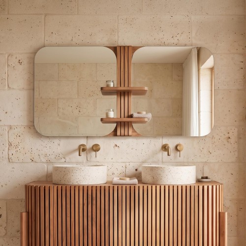 Badezimmerspiegel zur Wandmontage aus Teakholz - Avani