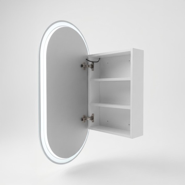 Badezimmerspiegelschrank mit ovalem Spiegel und LED-Beleuchtung 50 x 90 cm
