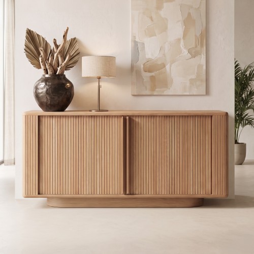 Design-Sideboard aus natürlichem Eichenholz mit Schiebetüren 180 cm - Kael