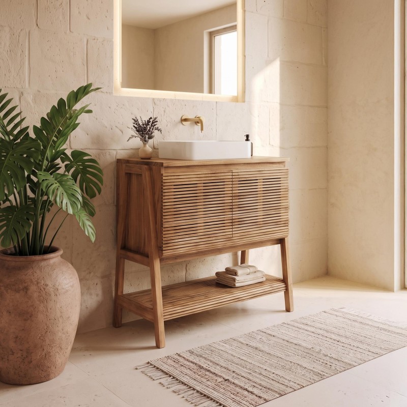 Badezimmermöbel aus massivem Teakholz 80 cm - Anika
