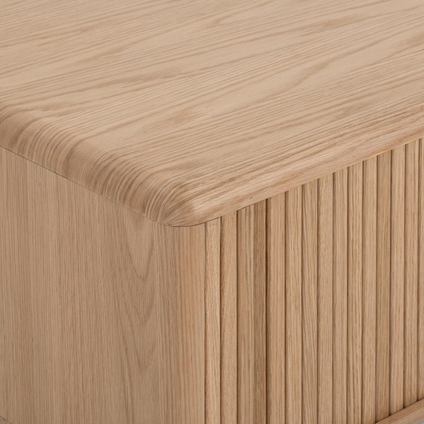 Quadratischer Couchtisch aus natürlichem Eichenholz mit Schiebetüren - Kael