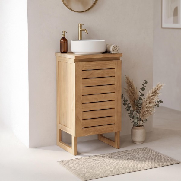 Gäste-WC-Waschtischunterschrank aus Massivholz - Mentari
