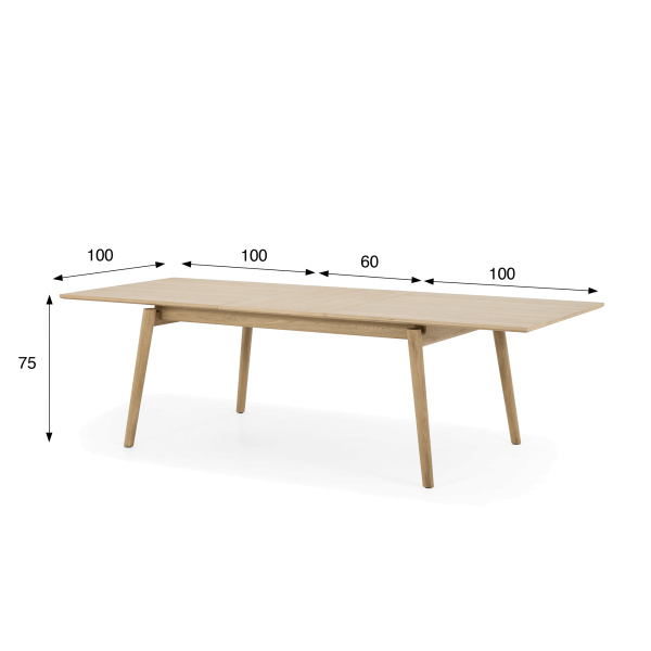 Esstisch aus Eichenholz 200 x 100 cm mit 60 cm Verlängerungsplatte - Elin