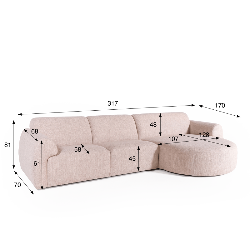 5-Sitzer-Ecksofa aus Stoff mit Recamiere rechts - Viana