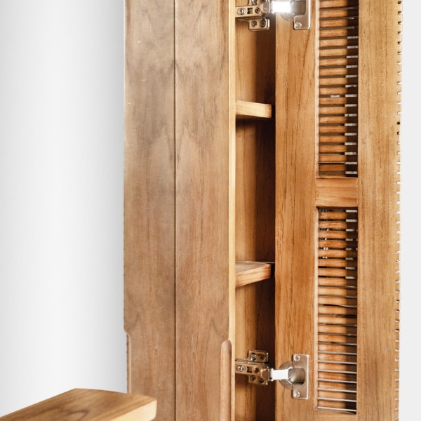 Badezimmer-Wandspiegel aus Teakholz mit Stauraum - Anika