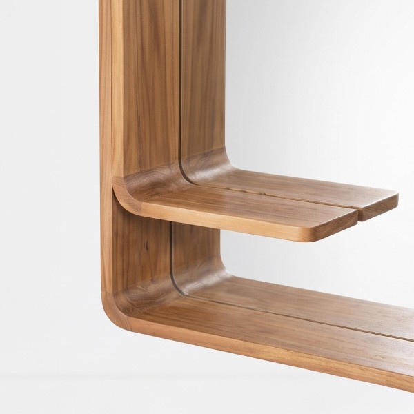 Badezimmer-Wandspiegel aus Teakholz mit Stauraum - Anika