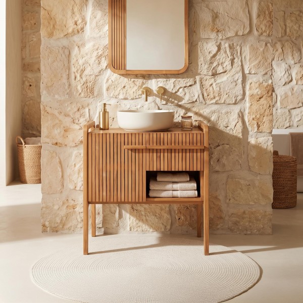 Badezimmermöbel aus massivem Teakholz mit Einzelwaschbecken 80 cm – Devika