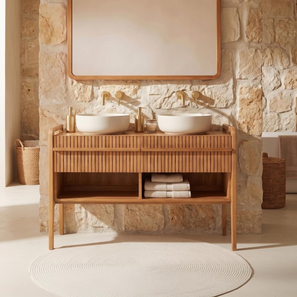 Badezimmermöbel aus massivem Teakholz mit Doppelwaschbecken 120 cm - Devika