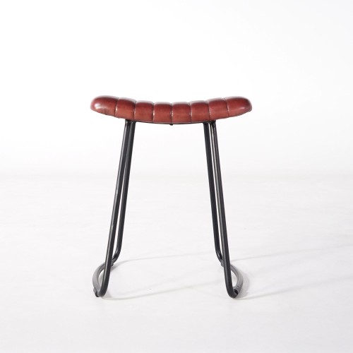 Beistellhocker aus braunem Leder - Scrambler
