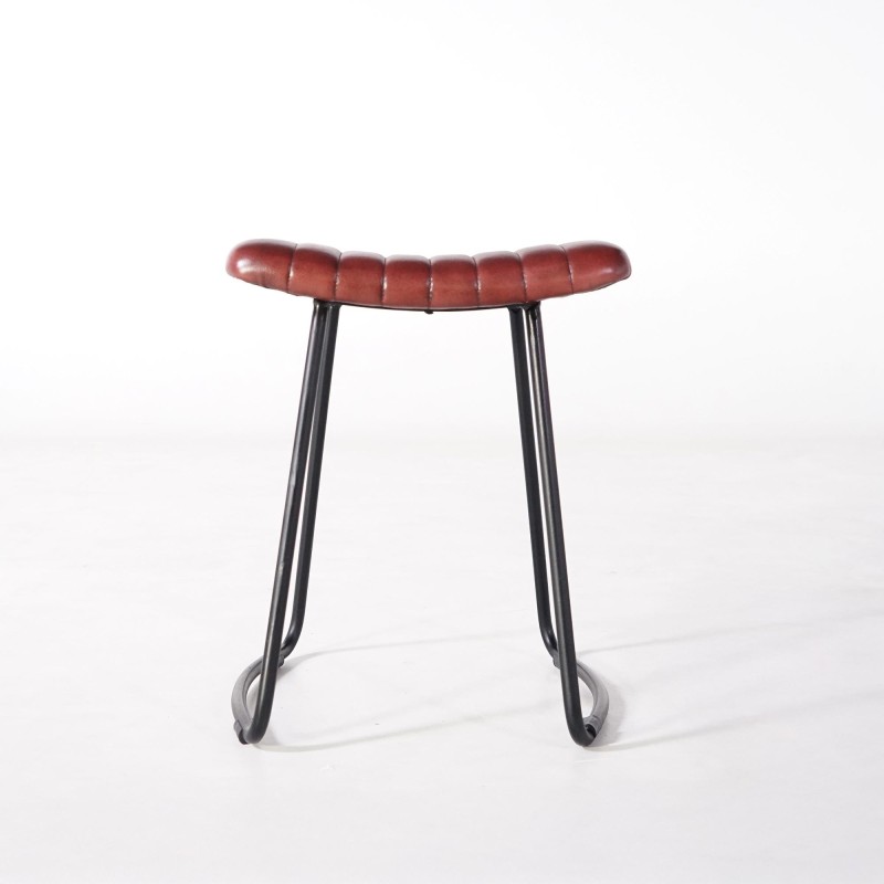 Beistellhocker aus braunem Leder - Scrambler