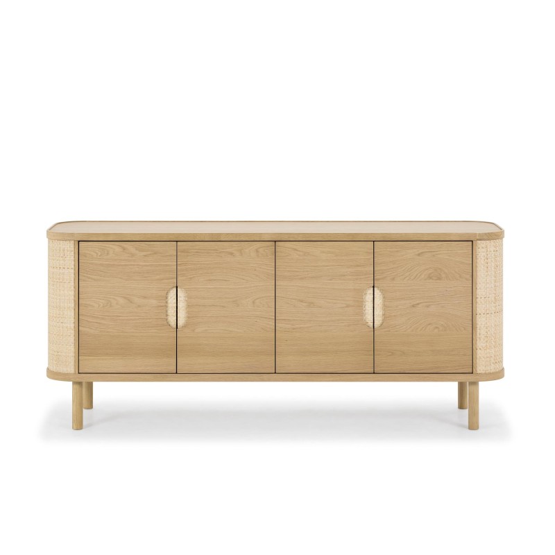 Sideboard mit 4 Türen aus naturbelassenem Eichenholz und Rattan - Maja