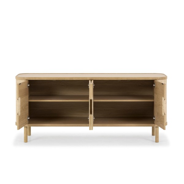 Sideboard mit 4 Türen aus naturbelassenem Eichenholz und Rattan - Maja