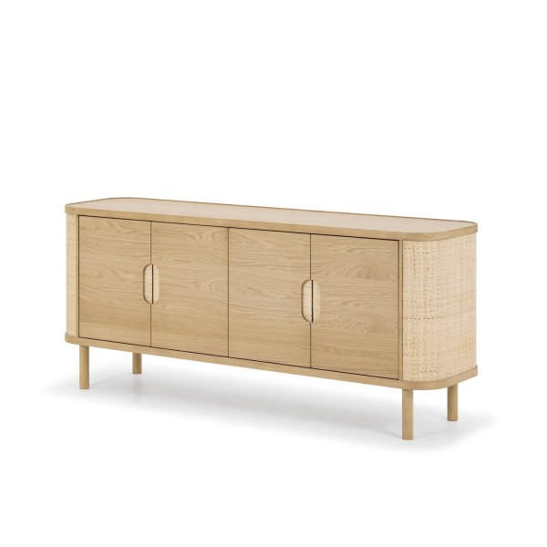 Sideboard mit 4 Türen aus naturbelassenem Eichenholz und Rattan - Maja