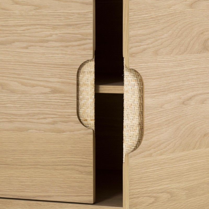 Sideboard mit 4 Türen aus naturbelassenem Eichenholz und Rattan - Maja