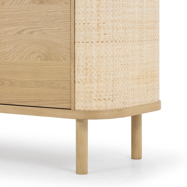 Sideboard mit 4 Türen aus naturbelassenem Eichenholz und Rattan - Maja