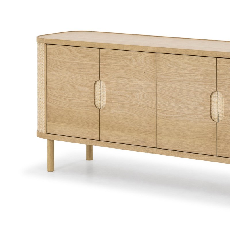 Sideboard mit 4 Türen aus naturbelassenem Eichenholz und Rattan - Maja