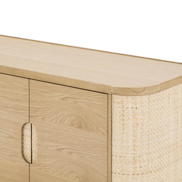 Sideboard mit 4 Türen aus naturbelassenem Eichenholz und Rattan - Maja