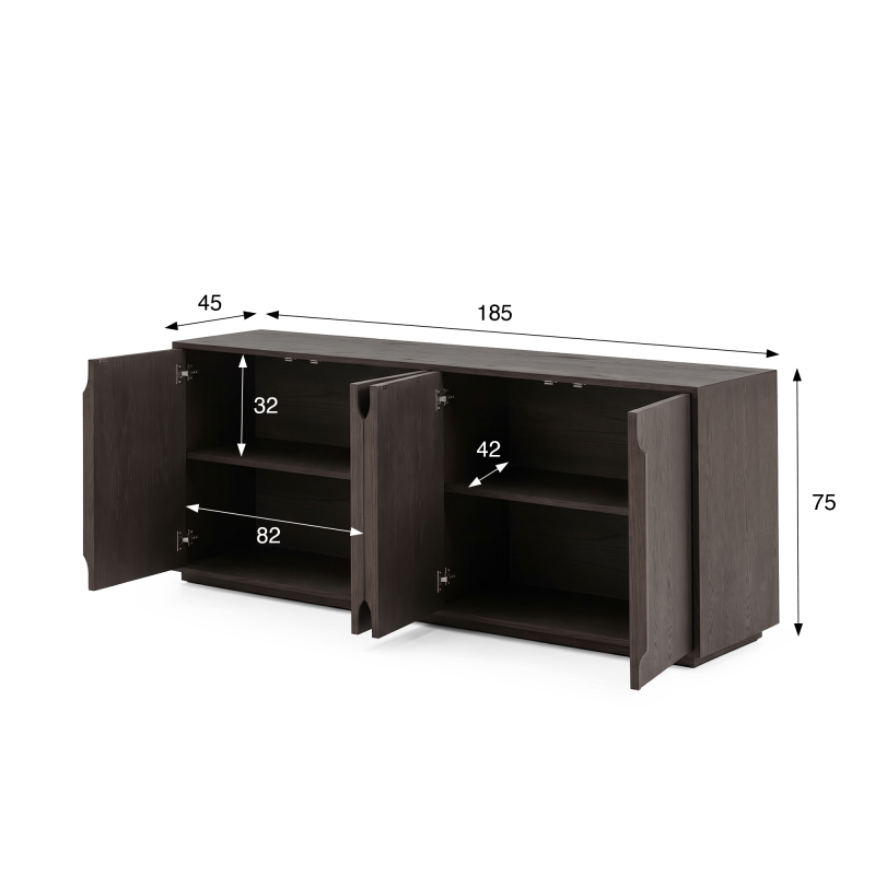 Sideboard aus dunklem Eichenholz 185 cm - Oria