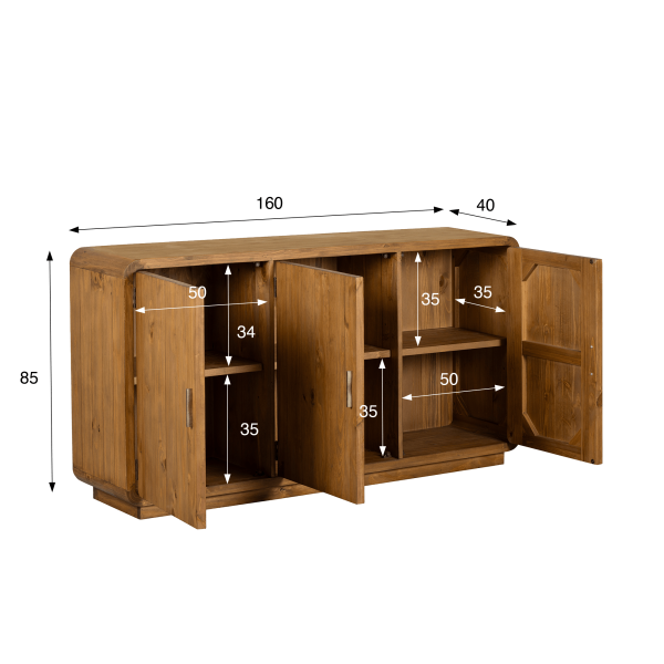Sideboard aus massivem Kiefernholz natur 160 cm - Valdora